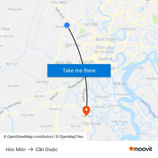 Hóc Môn to Cần Giuộc map