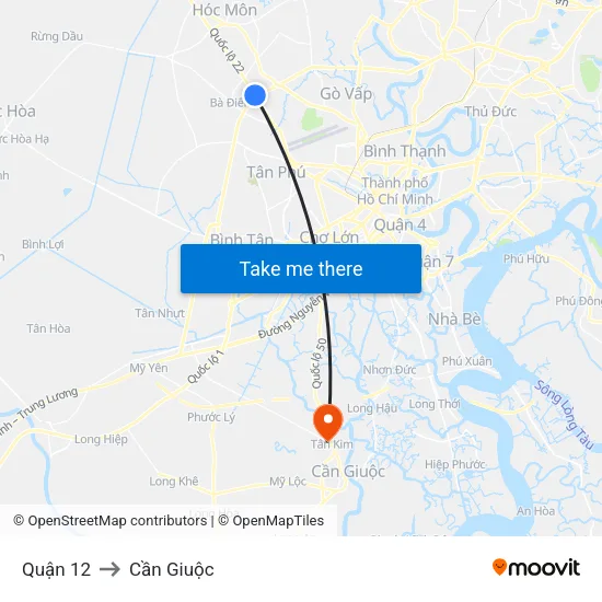 Quận 12 to Cần Giuộc map