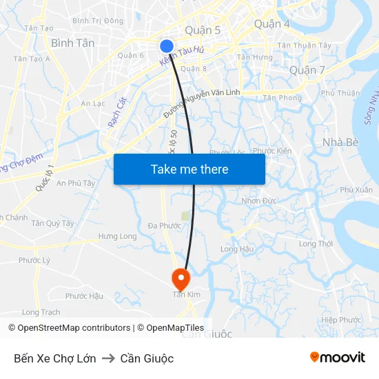 Bến Xe Chợ Lớn to Cần Giuộc map