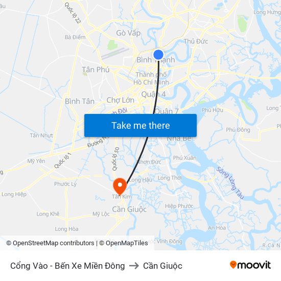 Cổng Vào - Bến Xe Miền Đông to Cần Giuộc map