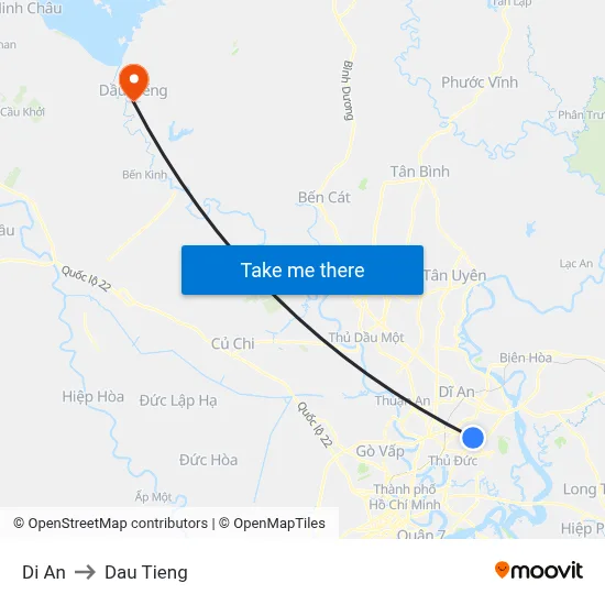 Di An to Dau Tieng map