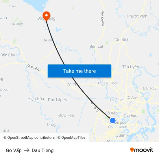 Gò Vấp to Dau Tieng map