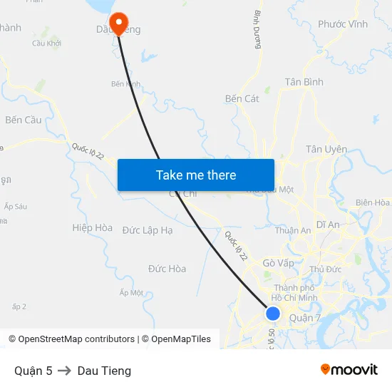 Quận 5 to Dau Tieng map