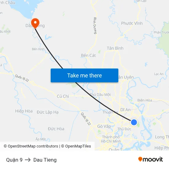 Quận 9 to Dau Tieng map