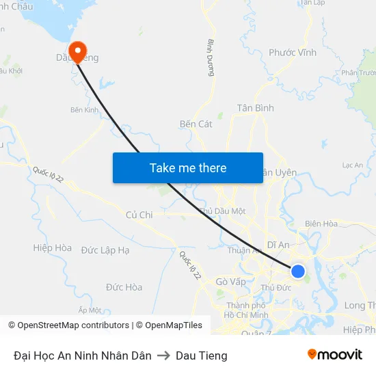 Đại Học An Ninh Nhân Dân to Dau Tieng map