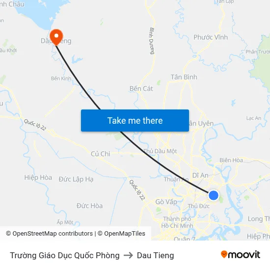 Trường Giáo Dục Quốc Phòng to Dau Tieng map