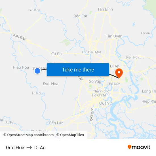 Đức Hòa to Di An map