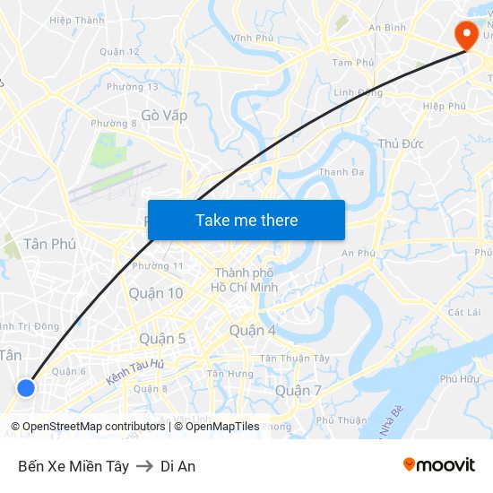 Bến Xe Miền Tây to Di An map