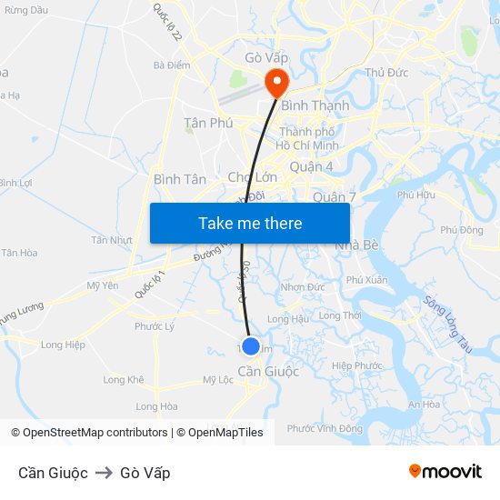Cần Giuộc to Gò Vấp map