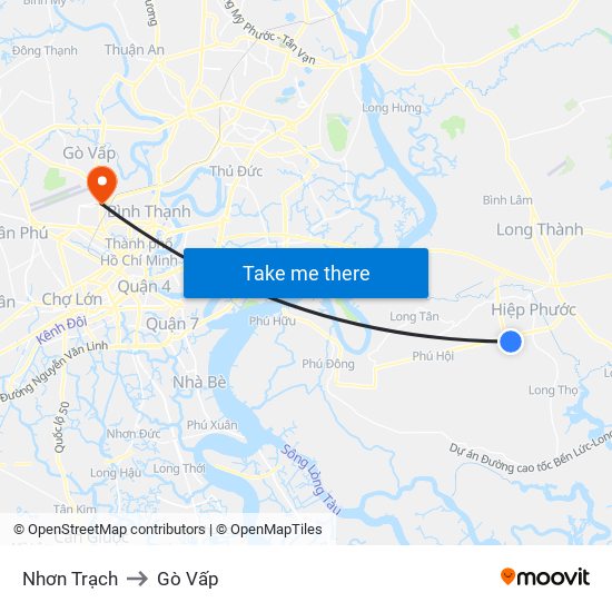 Nhơn Trạch to Gò Vấp map