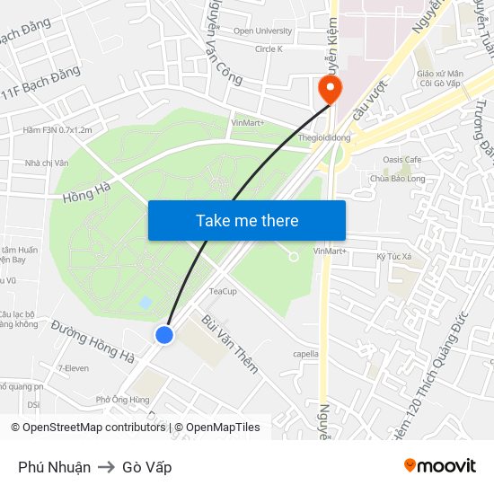 Phú Nhuận to Gò Vấp map