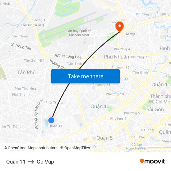 Quận 11 to Gò Vấp map
