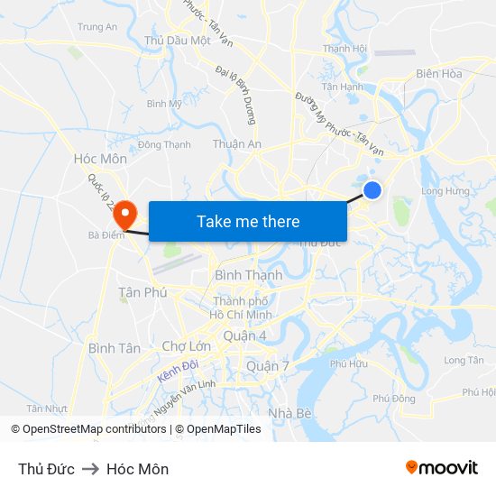Thủ Đức to Hóc Môn map