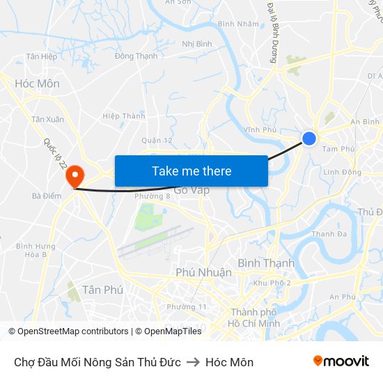 Chợ Đầu Mối Nông Sản Thủ Đức to Hóc Môn map