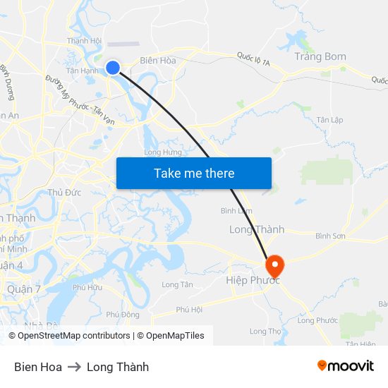 Bien Hoa to Long Thành map