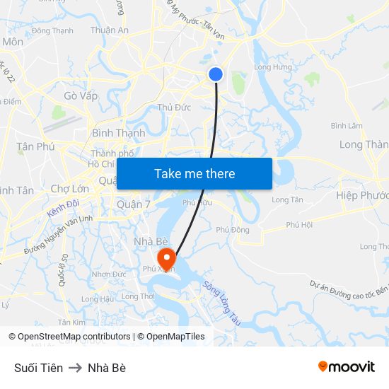 Suối Tiên to Nhà Bè map