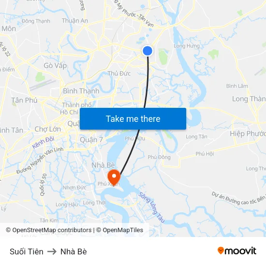 Suối Tiên to Nhà Bè map