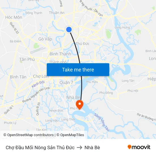 Chợ Đầu Mối Nông Sản Thủ Đức to Nhà Bè map