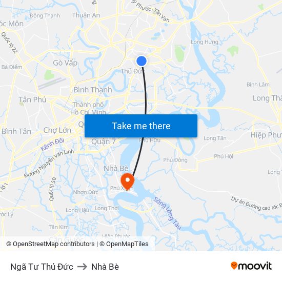 Ngã Tư Thủ Đức to Nhà Bè map