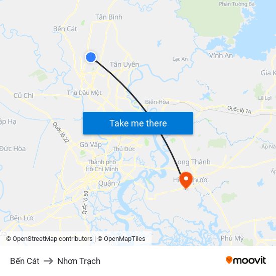 Bến Cát to Nhơn Trạch map