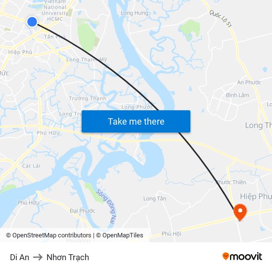 Di An to Nhơn Trạch map