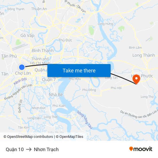 Quận 10 to Nhơn Trạch map