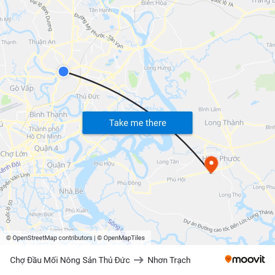 Chợ Đầu Mối Nông Sản Thủ Đức to Nhơn Trạch map