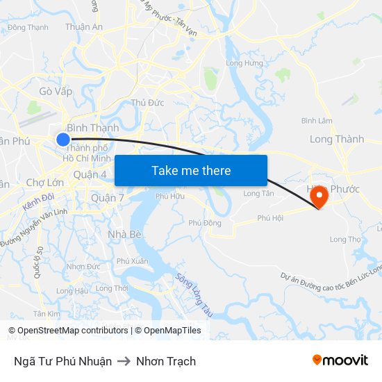 Ngã Tư Phú Nhuận to Nhơn Trạch map