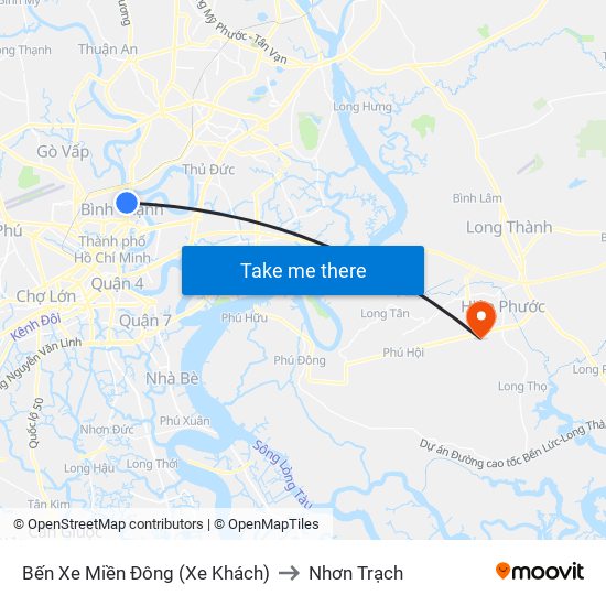 Bến Xe Miền Đông (Xe Khách) to Nhơn Trạch map