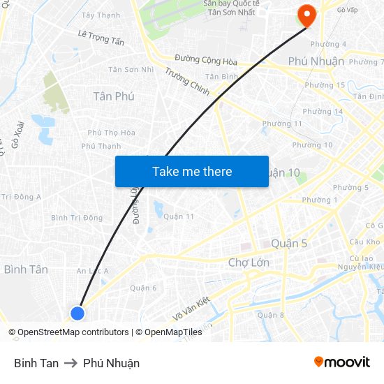 Binh Tan to Phú Nhuận map