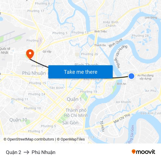 Quận 2 to Phú Nhuận map