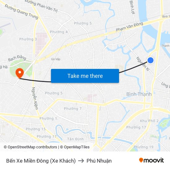 Bến Xe Miền Đông (Xe Khách) to Phú Nhuận map