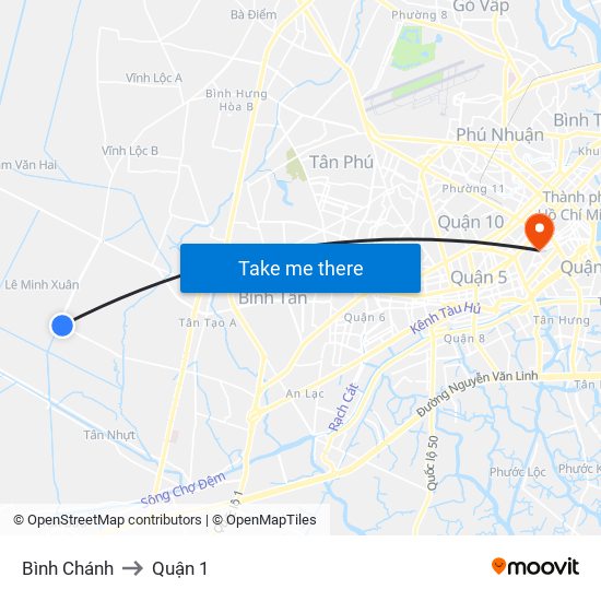 Bình Chánh to Quận 1 map