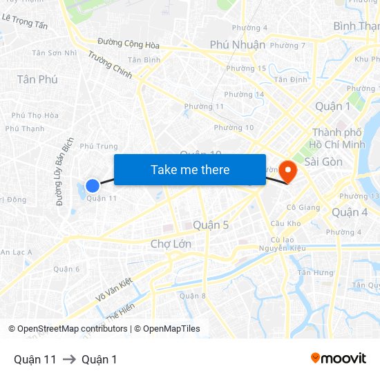 Quận 11 to Quận 1 map