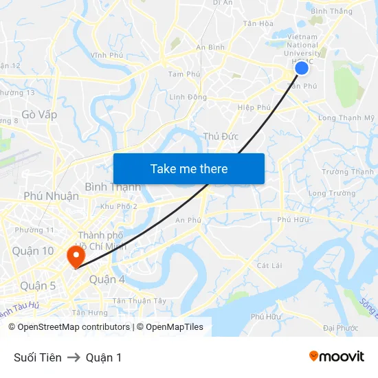 Suối Tiên to Quận 1 map