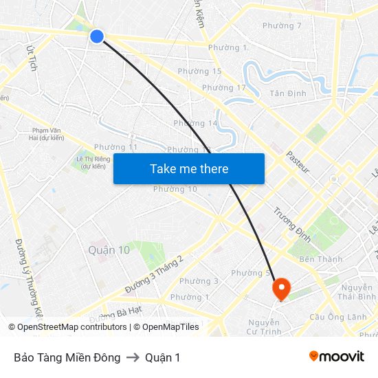 Bảo Tàng Miền Đông to Quận 1 map