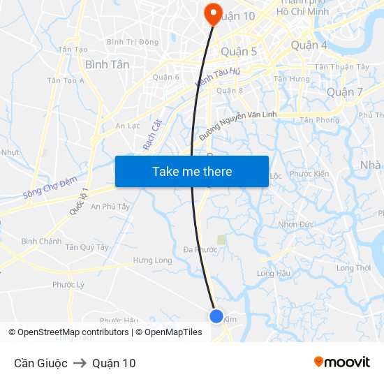 Cần Giuộc to Quận 10 map