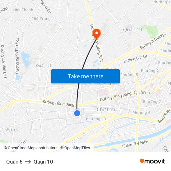 Quận 6 to Quận 10 map