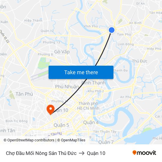 Chợ Đầu Mối Nông Sản Thủ Đức to Quận 10 map