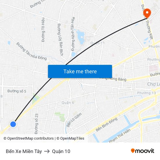 Bến Xe Miền Tây to Quận 10 map