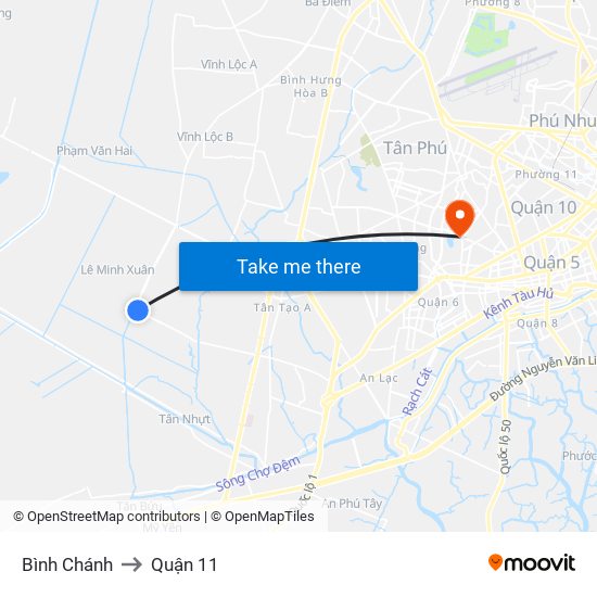 Bình Chánh to Quận 11 map
