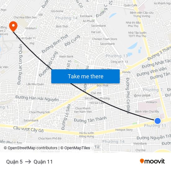Quận 5 to Quận 11 map