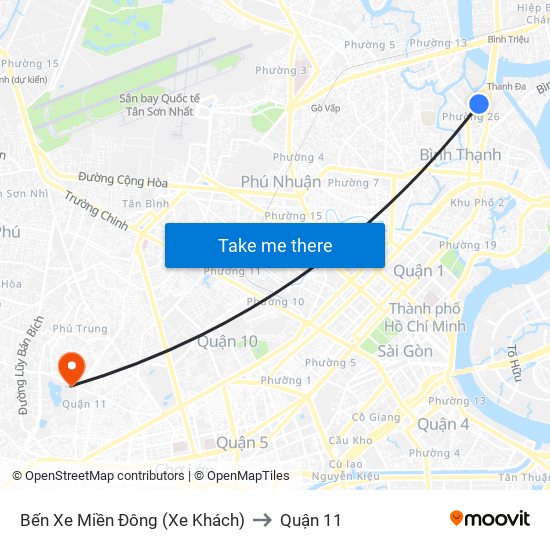 Bến Xe Miền Đông (Xe Khách) to Quận 11 map