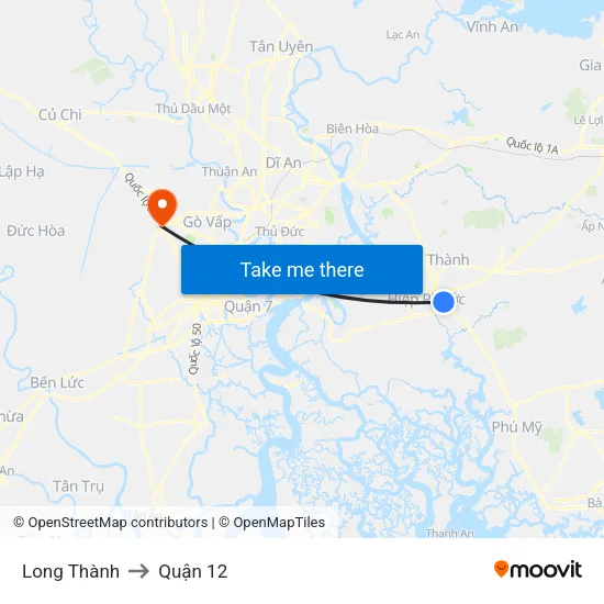 Long Thành to Quận 12 map