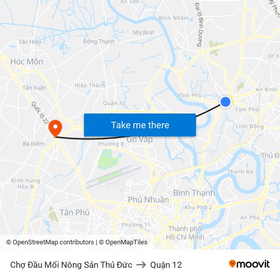 Chợ Đầu Mối Nông Sản Thủ Đức to Quận 12 map