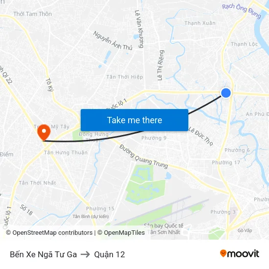 Bến Xe Ngã Tư Ga to Quận 12 map