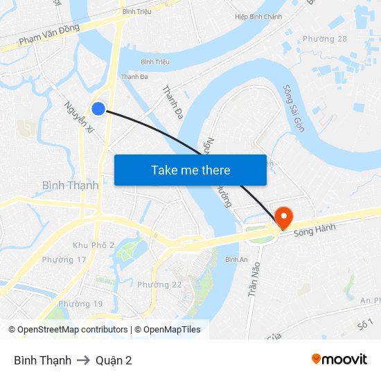 Bình Thạnh to Quận 2 map