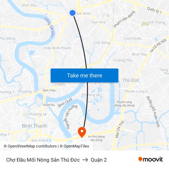 Chợ Đầu Mối Nông Sản Thủ Đức to Quận 2 map