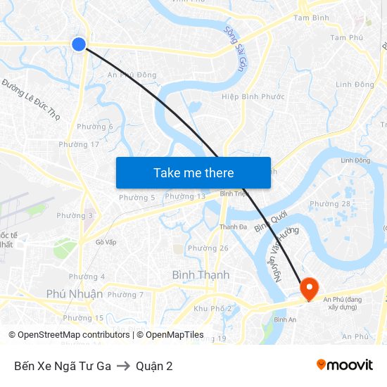 Bến Xe Ngã Tư Ga to Quận 2 map