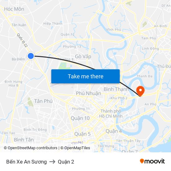 Bến Xe An Sương to Quận 2 map